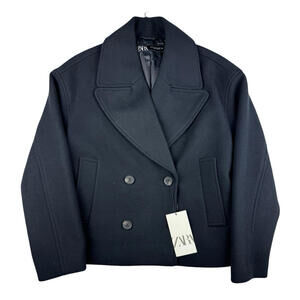 Zara Short Double Breasted Coat Black Size XS